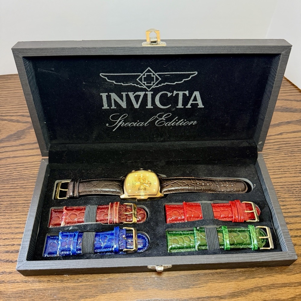 Invicta Lupah Special Edition Watch Set Gold Tone w/ Straps Box